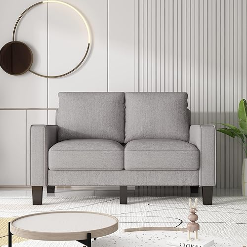 DHHU Muebles de sala de estar sofá biplaza moderno 2 sofás sofá tapizado de tela para espacios pequeños compactos apartamento dormitorio gris claro