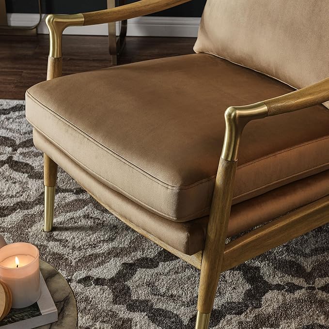 Sillón Tapizado Terciopelo Taupe con Marco Madera miniatura 5