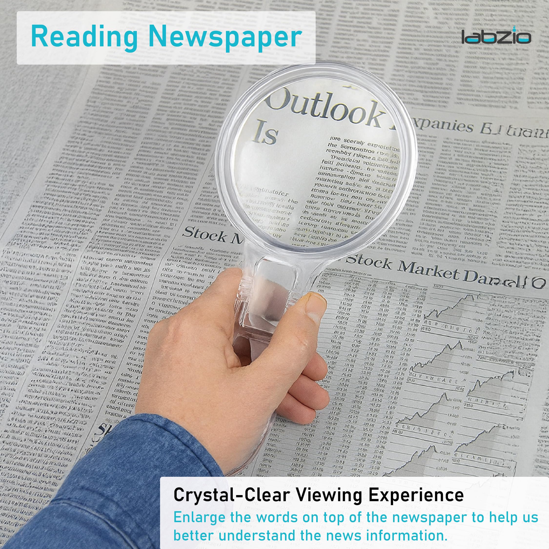 LABZIO Magnifying Glass with Handle | 50mm Diameter, 3X & 6X Magnification, Durable Acrylic Lens & Body, Lightweight, Lab Quality, Safe & Easy for Kids, Science Learning & Reading Aid - Pack of 5 2