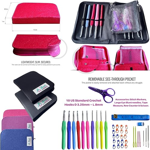 Miniatura 9 de Athena's Elements Juego de ganchos de ganchillo, kit de 9 piezas para principiantes, niños y adultos, suministros de tejido y ganchillo con funda,