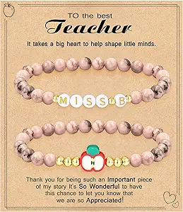 Teacher Appreciation Gifts for Women,Teacher Must Haves Initial Bracelet Mrs Miss End of Year Teacher Gifts Thank You for Helping Me Grow Music Math Science Teachers Bracelets Retirement 2 Set Jewelry