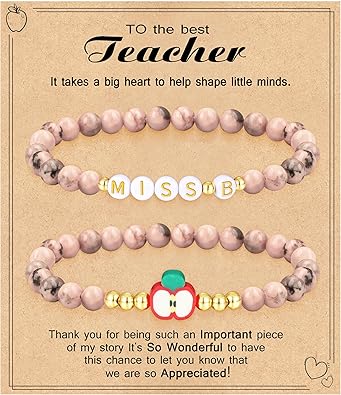 Teacher Appreciation Gifts for Women,Teacher Must Haves Initial Bracelet Mrs Miss End of Year Teacher Gifts Thank You for Helping Me Grow Music Math Science Teachers Bracelets Retirement 2 Set Jewelry