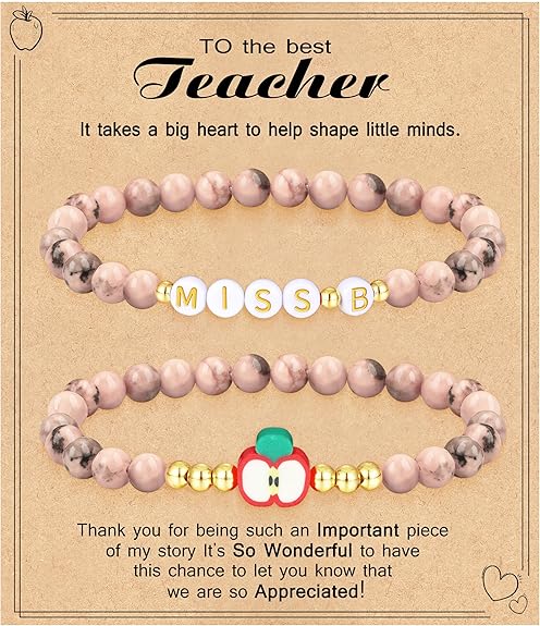 Teacher Appreciation Gifts for Women,Teacher Must Haves Initial Bracelet Mrs Miss End of Year Teacher Gifts Thank You for Helping Me Grow Music Math Science Teachers Bracelets Retirement 2 Set Jewelry