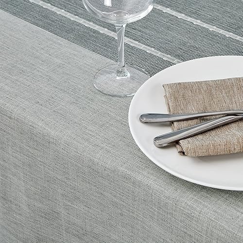 Miniatura 2 de Mebakuk Mantel rectangular de lino con borlas, sin arrugas y a prueba de polvo, decorativo de tela bordada para cocina (oblonga 55 x 120 pulgadas