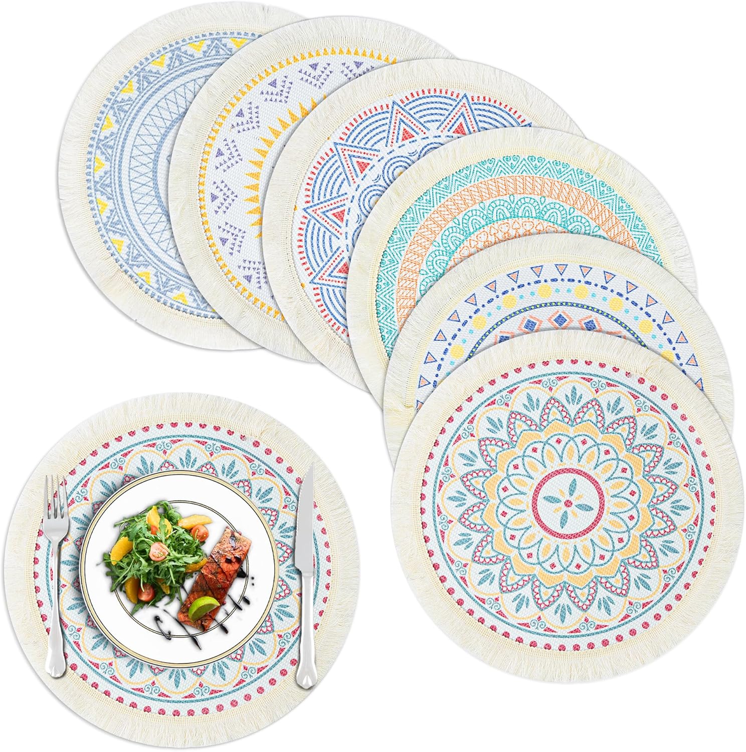 Surakey Zilveren ronde placemats, 4 stuks, uitholle placemats