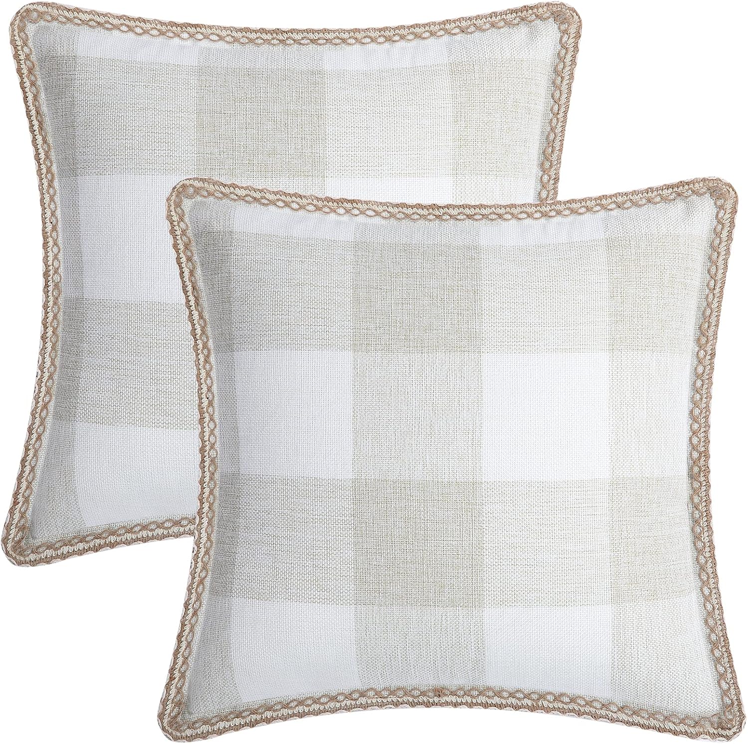 Simmore Buffalo Check Plaid Pillow Covers 24x24 Inch, Farmhouse Decorative Linen Throw Pillow Cover for Sofa Couch, Cream and White, Set of 2
