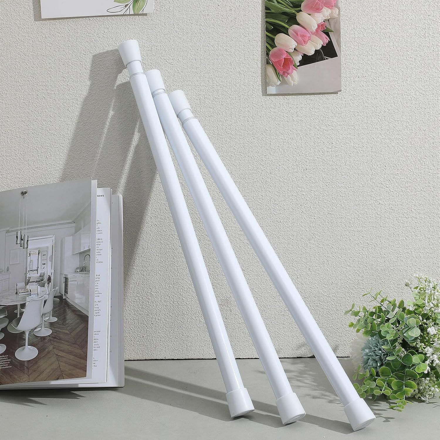 HEMOTON 3pcs Adjustable Retractable Curtain Rods 50-90cm White Extendable Tension Poles for Doorway and Window Curtains No Drilling Spring Tension Rods for Temporary Use