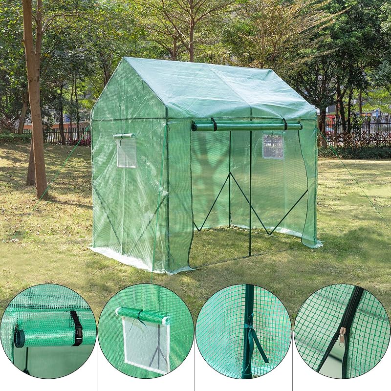 Yorbay Paradicsom Üvegház Zöld 200x140x200cm Hálós Fóliával és Ablakkal