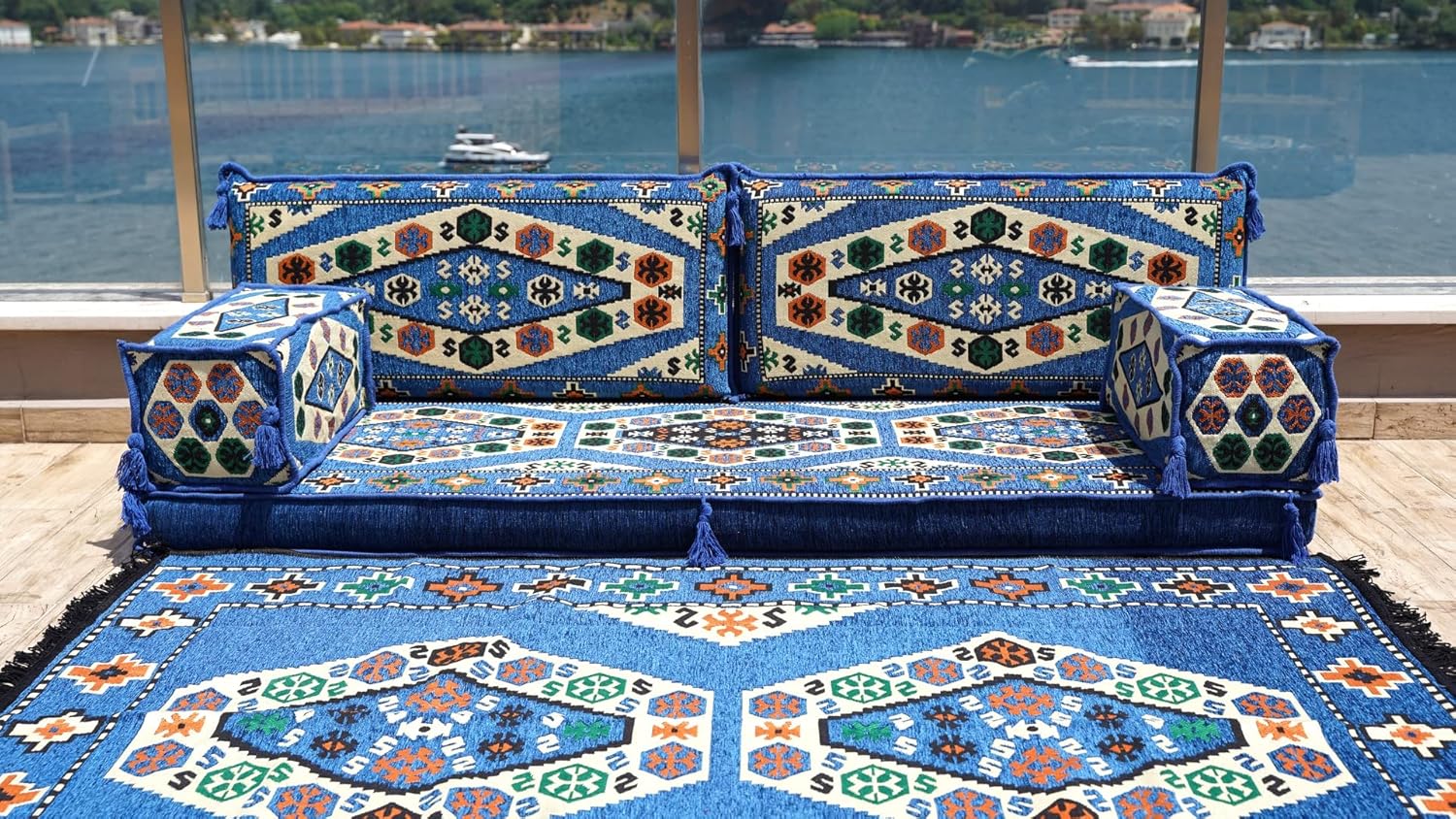 arabicsofa Traditional Bohemian Style Sectional Arabic Floor Seating – Handmade Middle Eastern Loveseat Sofa