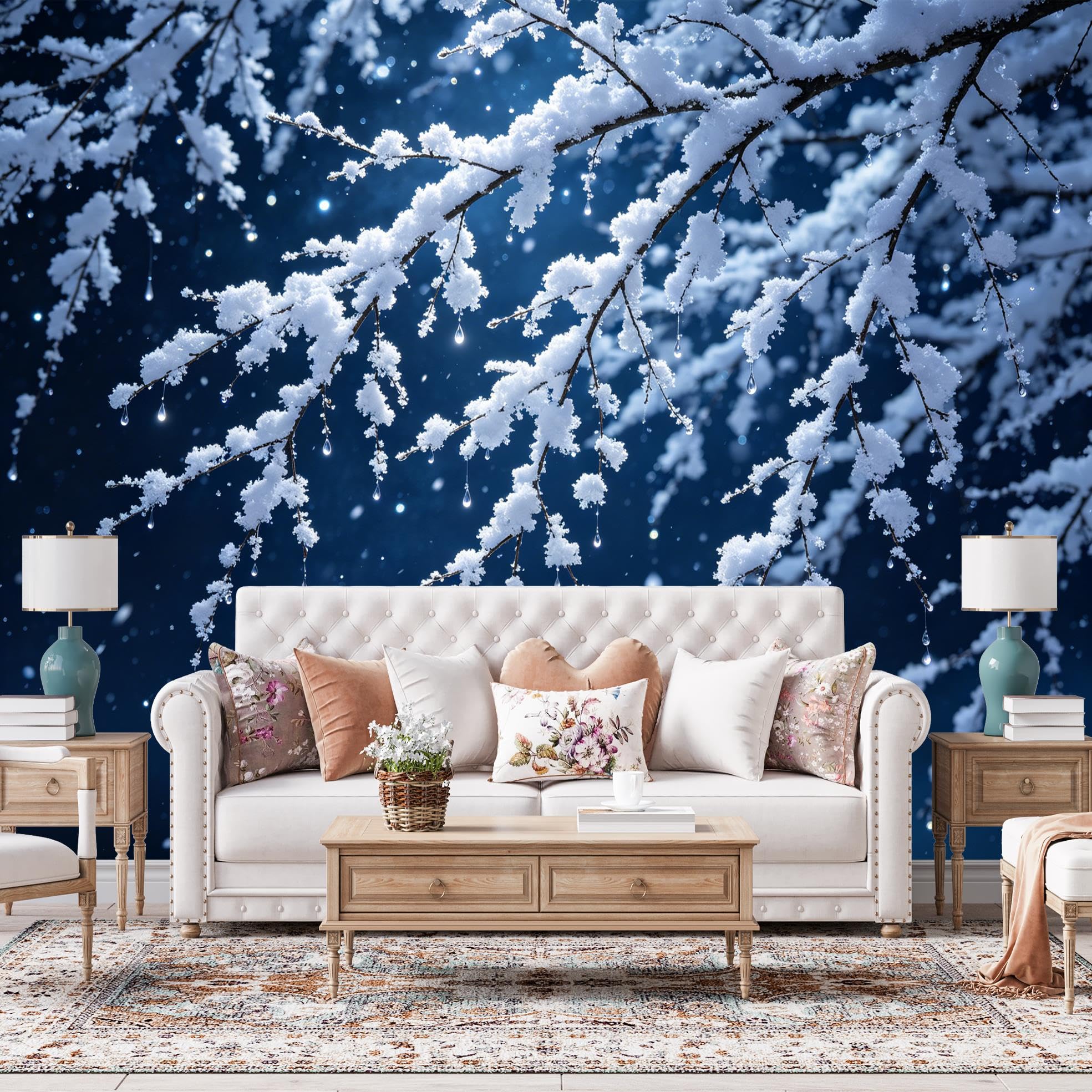 Peel And Stick Wall Mural, Snowy Branches Panoramic Wallpaper 250X160Cm(Wxh) Self Adhesive Removable Waterproof Vinyl Wall Mural For Bedroom Living Room Decor Snowy Branches 250X160Cm(Wxh)