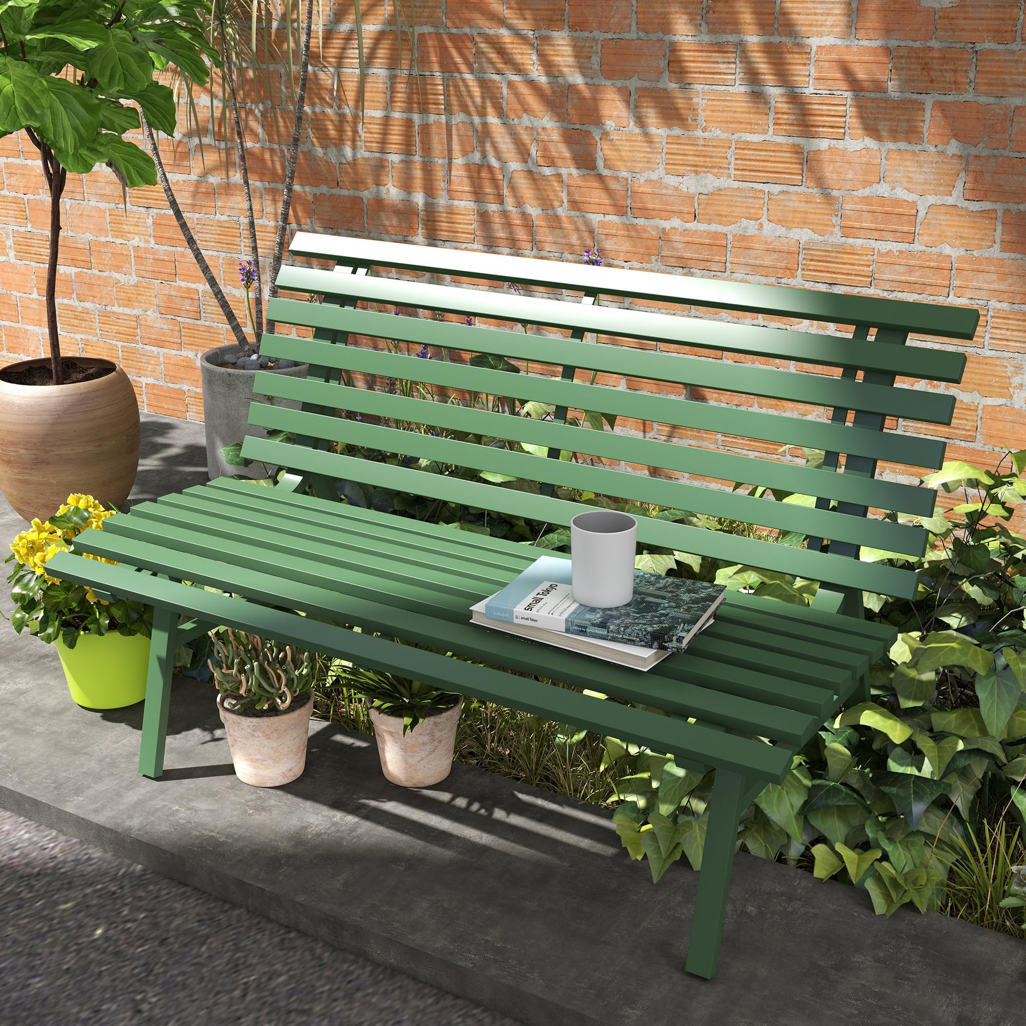 Outsunny Banc de Jardin Banquette extérieur 2 Places Assise Dossier à Lattes, en Aluminium, dim. 123L x 67l x 79H cm, Vert