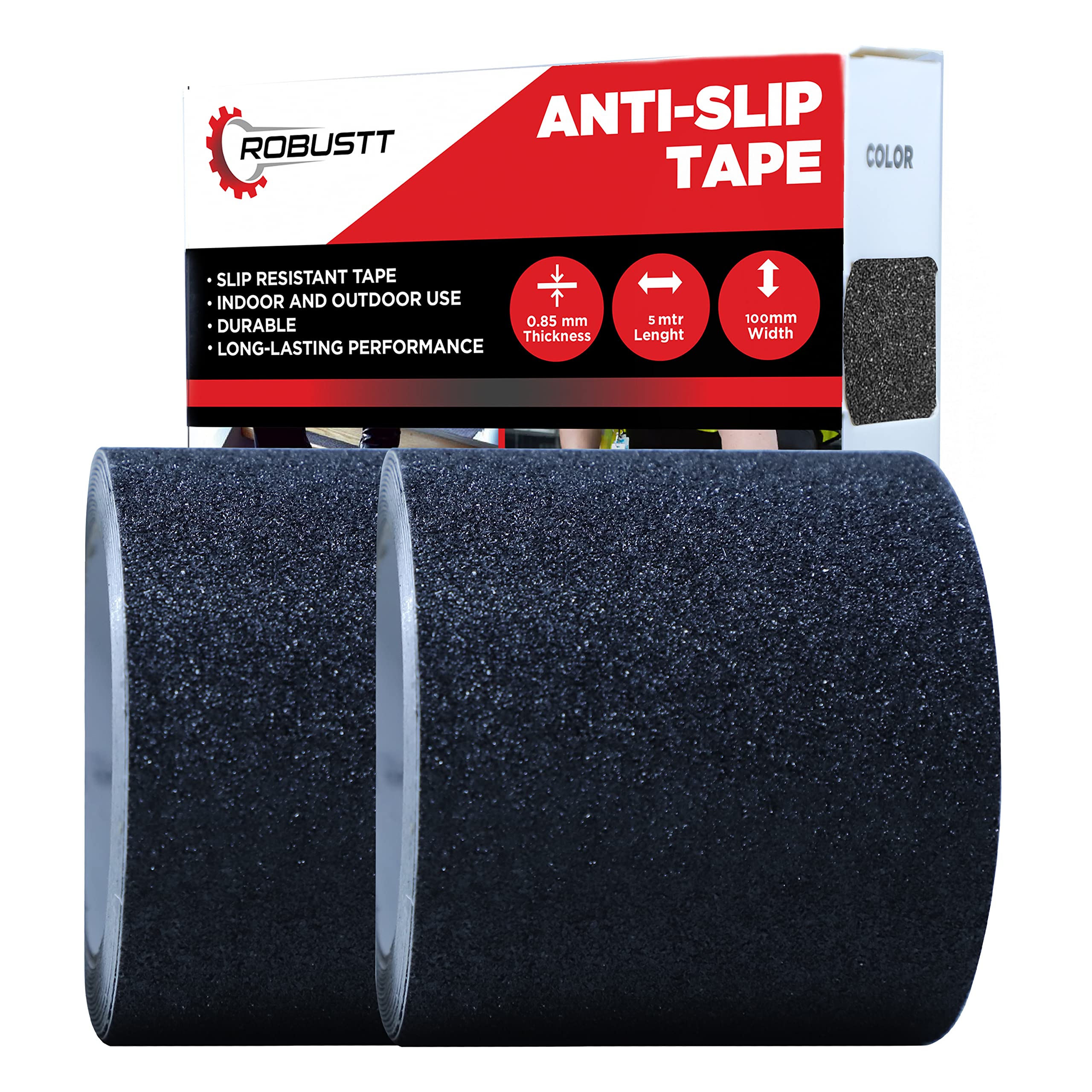 Robustt Anti Skid/AntiSlip 5mtr(guaranteed) X100mm (Pack of 2) Black Fall Resistant with PET Material and Solvent Acrylic Adhesive Tape for Slippery Floors, Staircase, Ramps, Indoor, Outdoor Use (B0BCG8SN7F) Amazon Price History, Amazon Price Tracker
