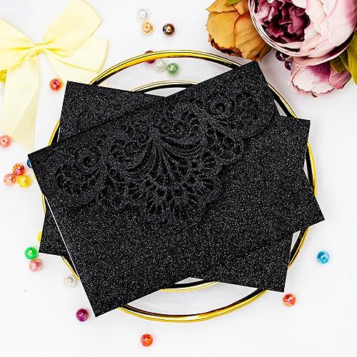Builcker Tarjeta de felicitación, 20 tarjetas de invitación con purpurina negra cortada con láser para bodas, fiestas, cumpleaños, graduaciones, Año