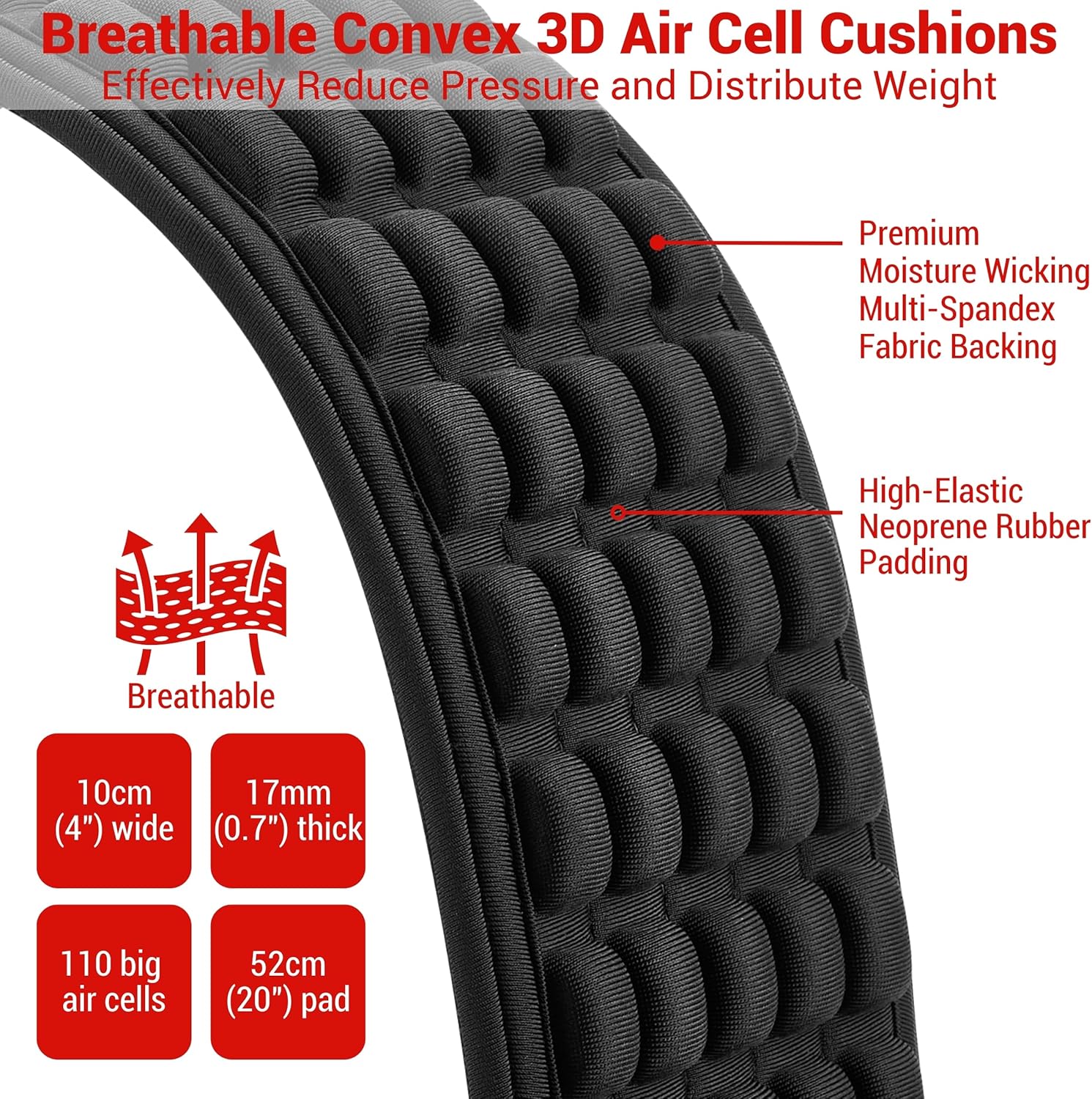 Amumu AIRCELL Bass & Guitar Strap 4" Ultra Wide - 0.7" Thick Breathable Convex 3D Air Cell Cushions - Neoprene Padding - Cotton Canvas Top - Adjustable Length 44"-55"(Standard)