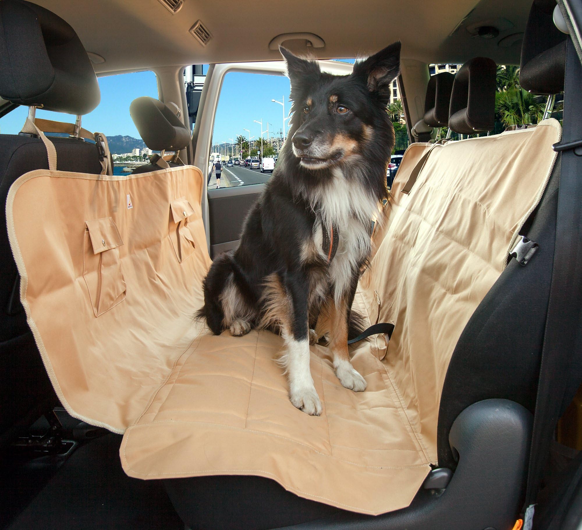 LYZZO Car Hammock for Dogs - Pet Seat Cover - Premium Nonslip Leather and Upholstery Dog Car Seat – Waterproof Dog Barrier
