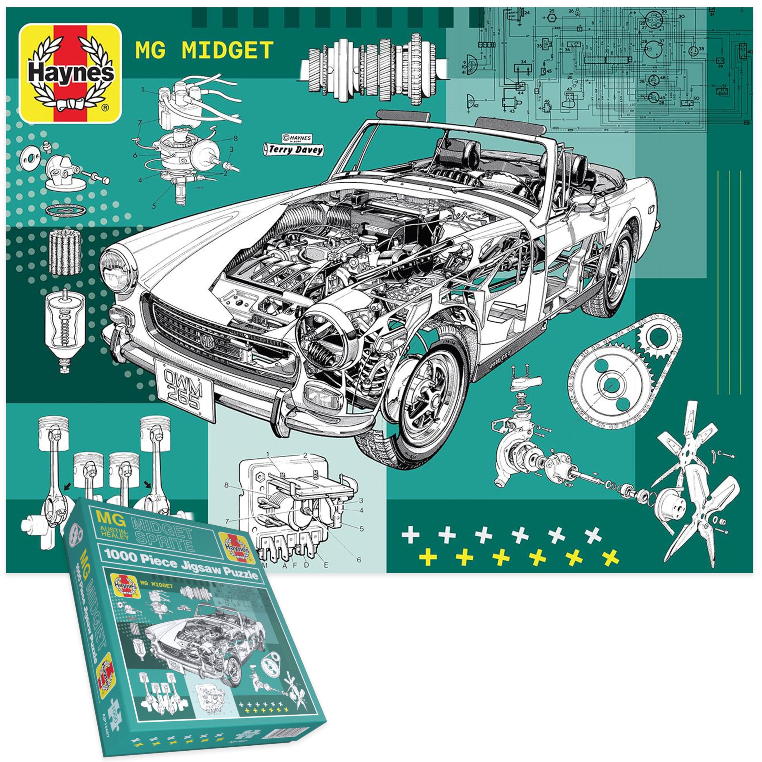 Haynes 1000‑Piece British Sports Car Puzzle Collection – Classic Triumph & MG Models, Premium Vintage Automotive Jigsaw Gift for Car Enthusiasts (MG Midget)