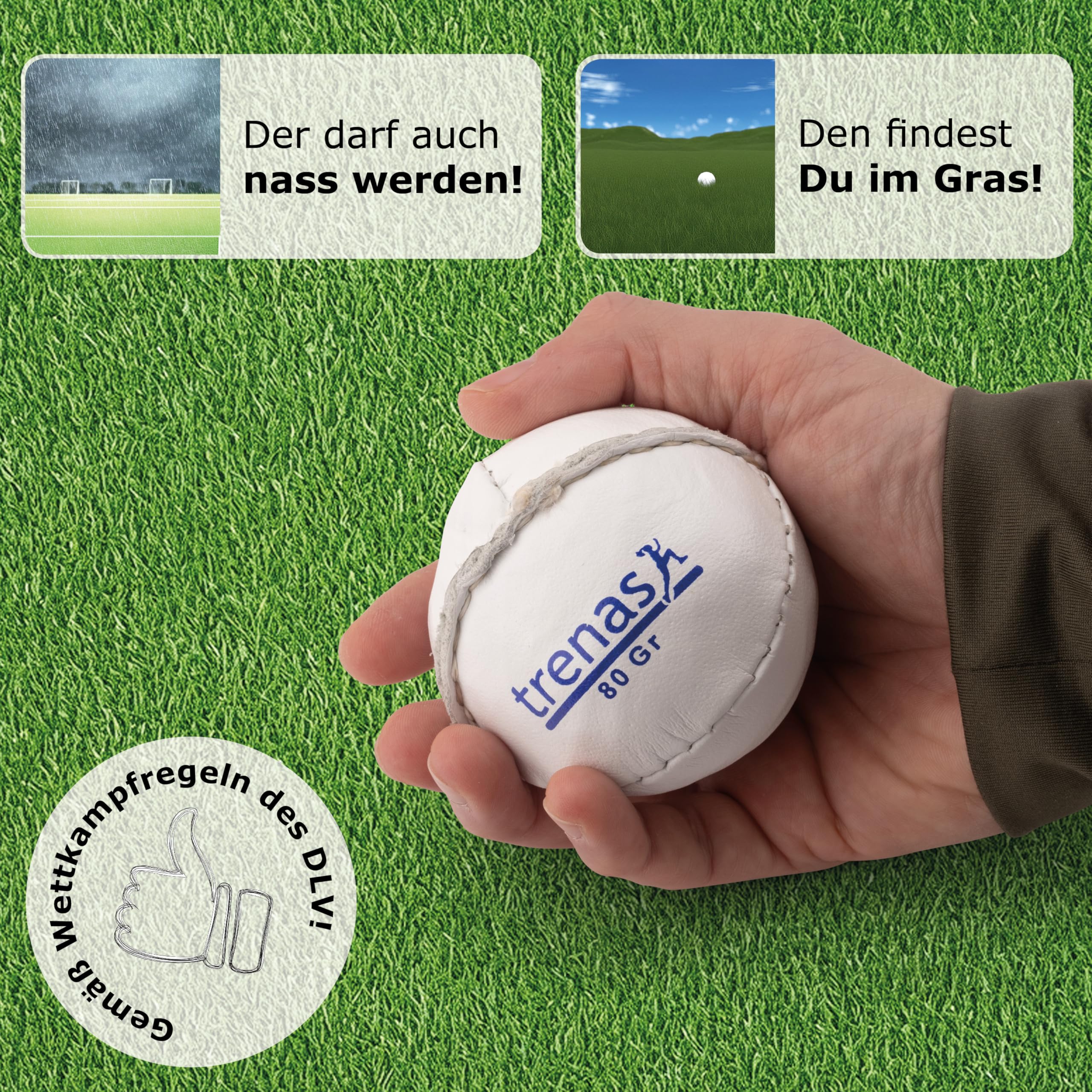 TRENAS Schlagball aus Leder 80 Gramm für Wettkampf und Training