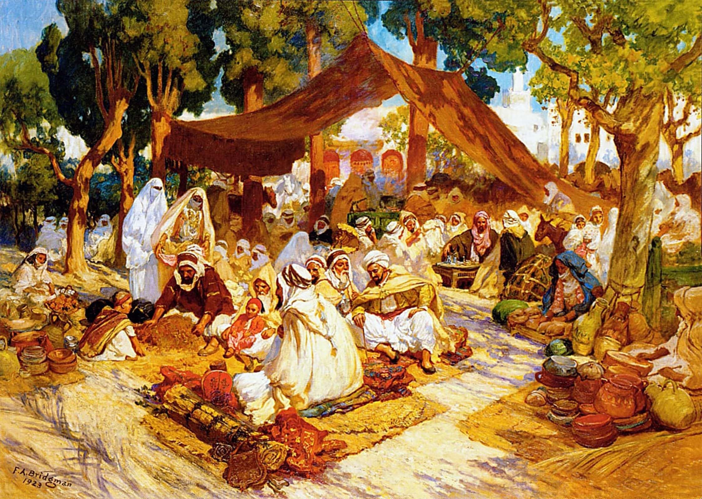 SERENDIPITP Abstract Painting Mural Print Picture Wall Decor Painting an Evening Gathering At a North-african Encampment by Frederick Arthur Bridgman Vintage Wall Artwork for Home Decor 60x90cm