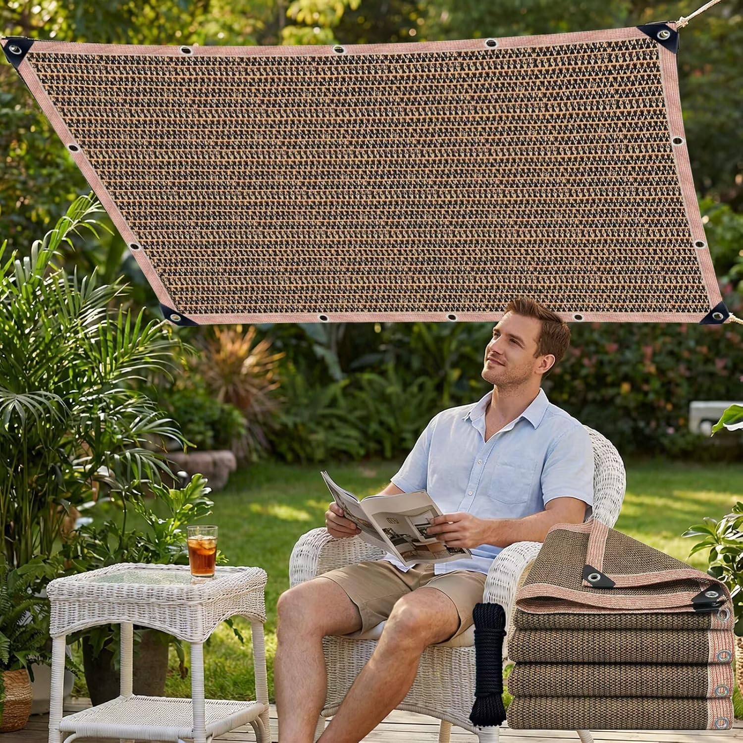 90% HDPE Sun Shade Cloth 9 x 20 FT with Grommets, Coffee Mesh Shade Net for Garden, Greenhouse, Patio, Plants & Chicken Coops