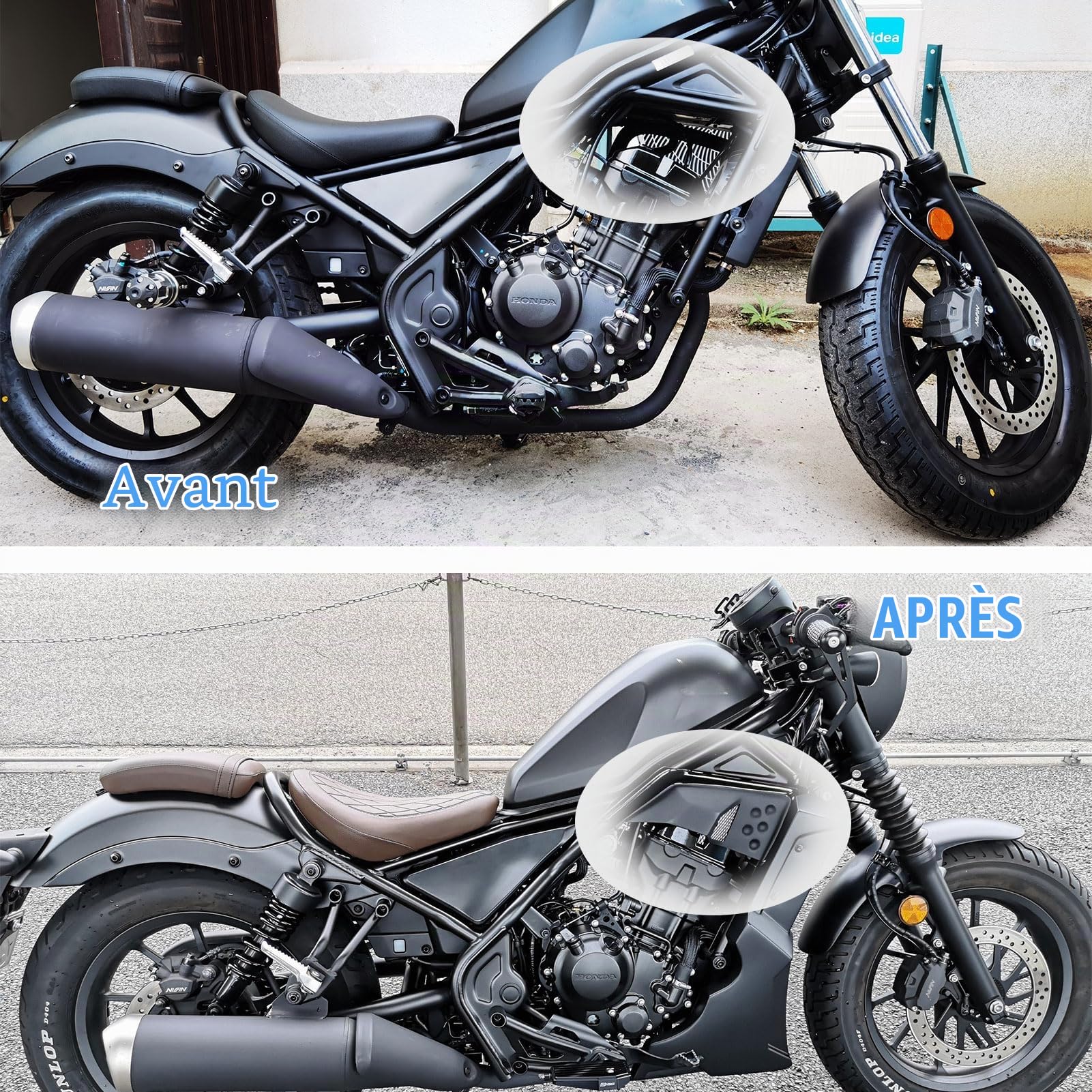 WOOGA Couvercle moteur cadre latéral protection carénage moto compatible avec HO&NDA REBEL CMX 250/300/500 2017-2024 REBEL 500 Protecteur panneau remplissage arrosserie (Noir mat)