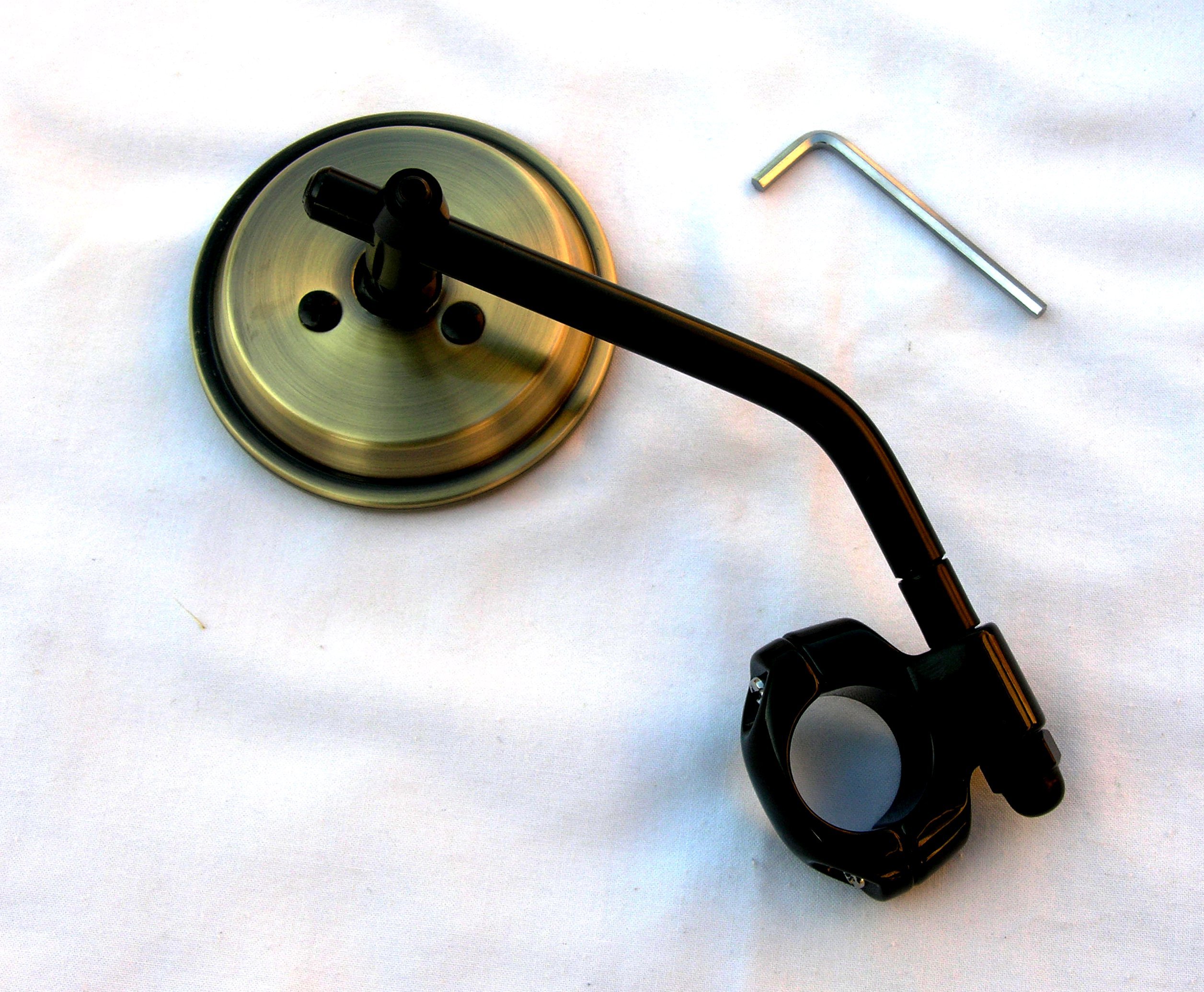 Mr Luckys Antique Brass 3 Inch Mini Mirror, Black Stem & Clamp for 1” & 7/8