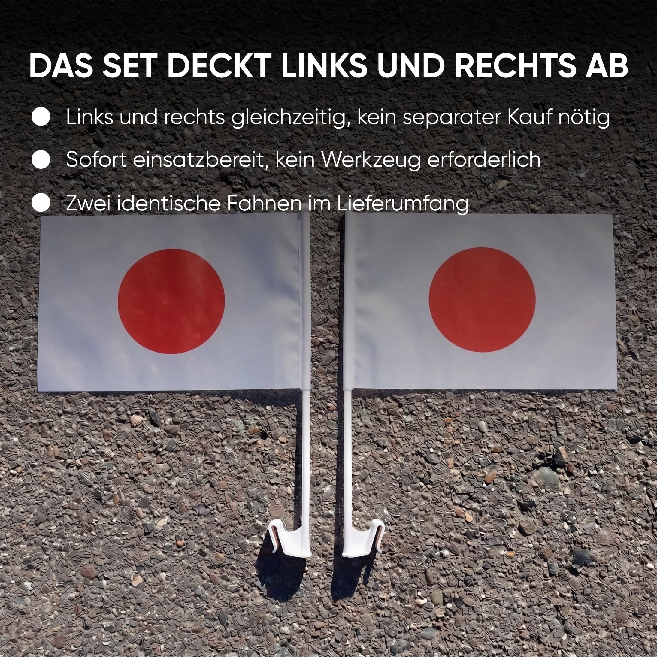 Auto Fahnen Japan Set - Motorhauben Fahne & 2 Autofahnen für Fenster, Fußball Fanartikel FZG für EM & WM, Japanische Flagge Deko Set