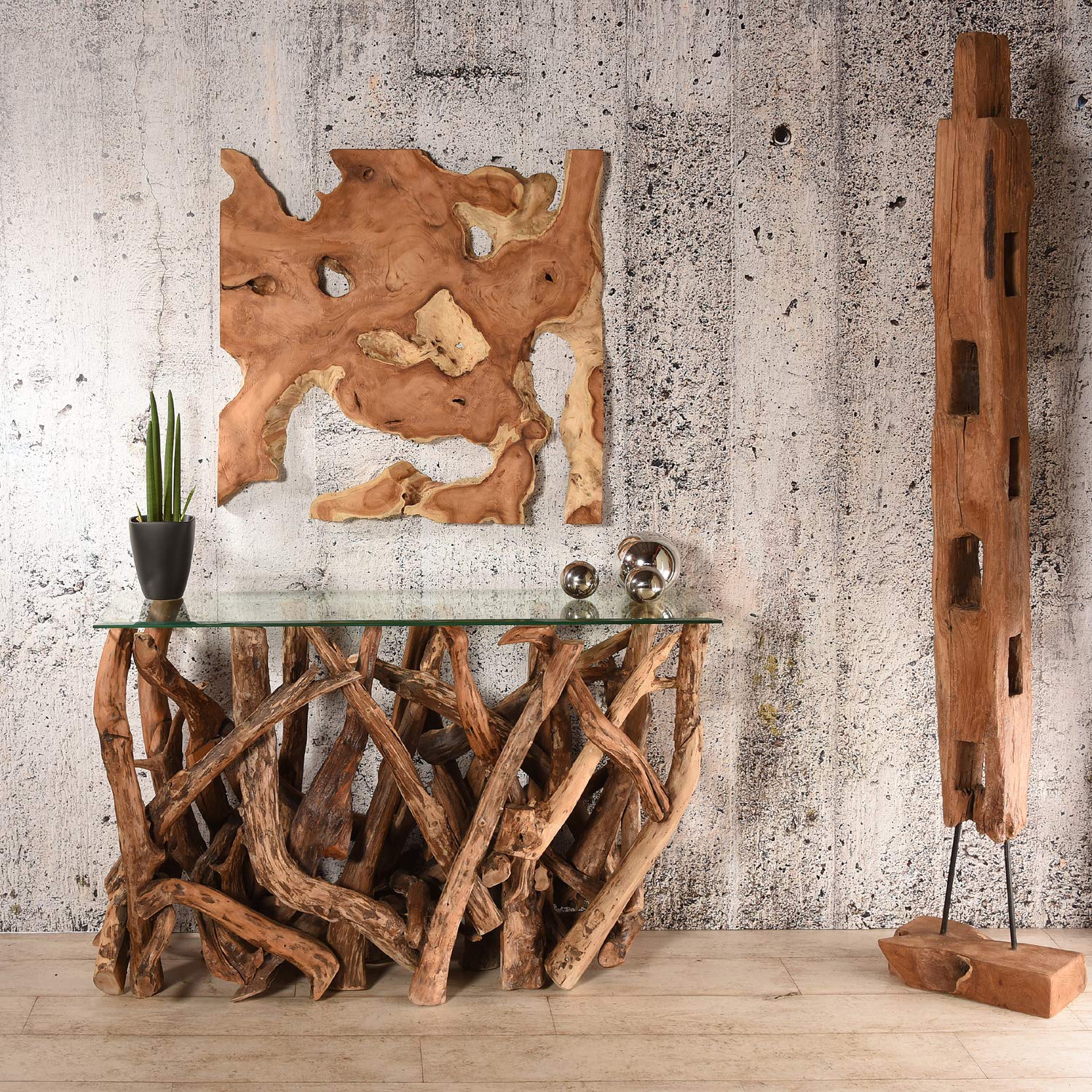 Vakarua Teakholz Wandbild 80x80 Kinada Wurzelholz Holzbild Treibholz Wanddeko Groß