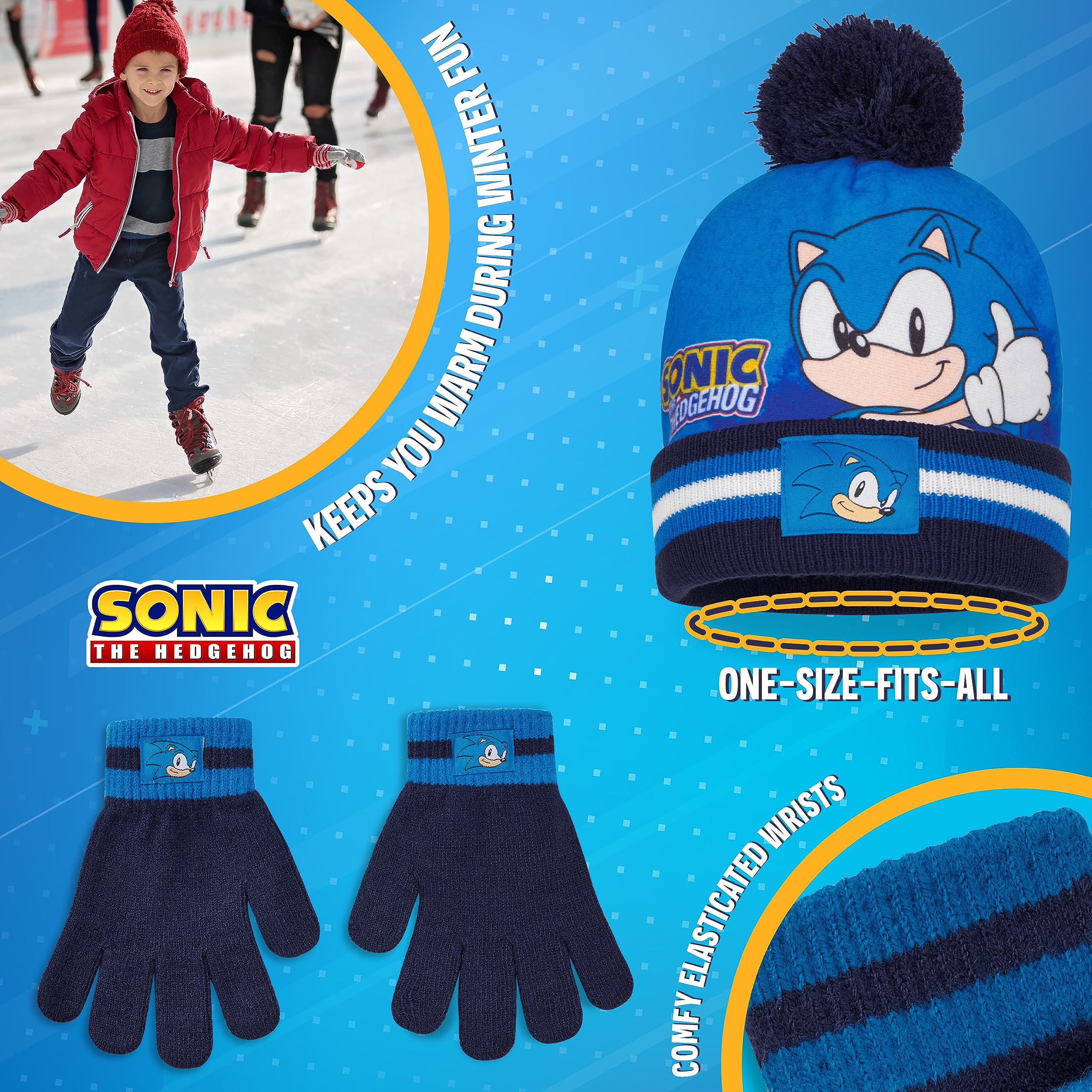 SONIC THE HEDGEHOG Czapka beanie szalik i rękawiczki zestaw dla chłopców