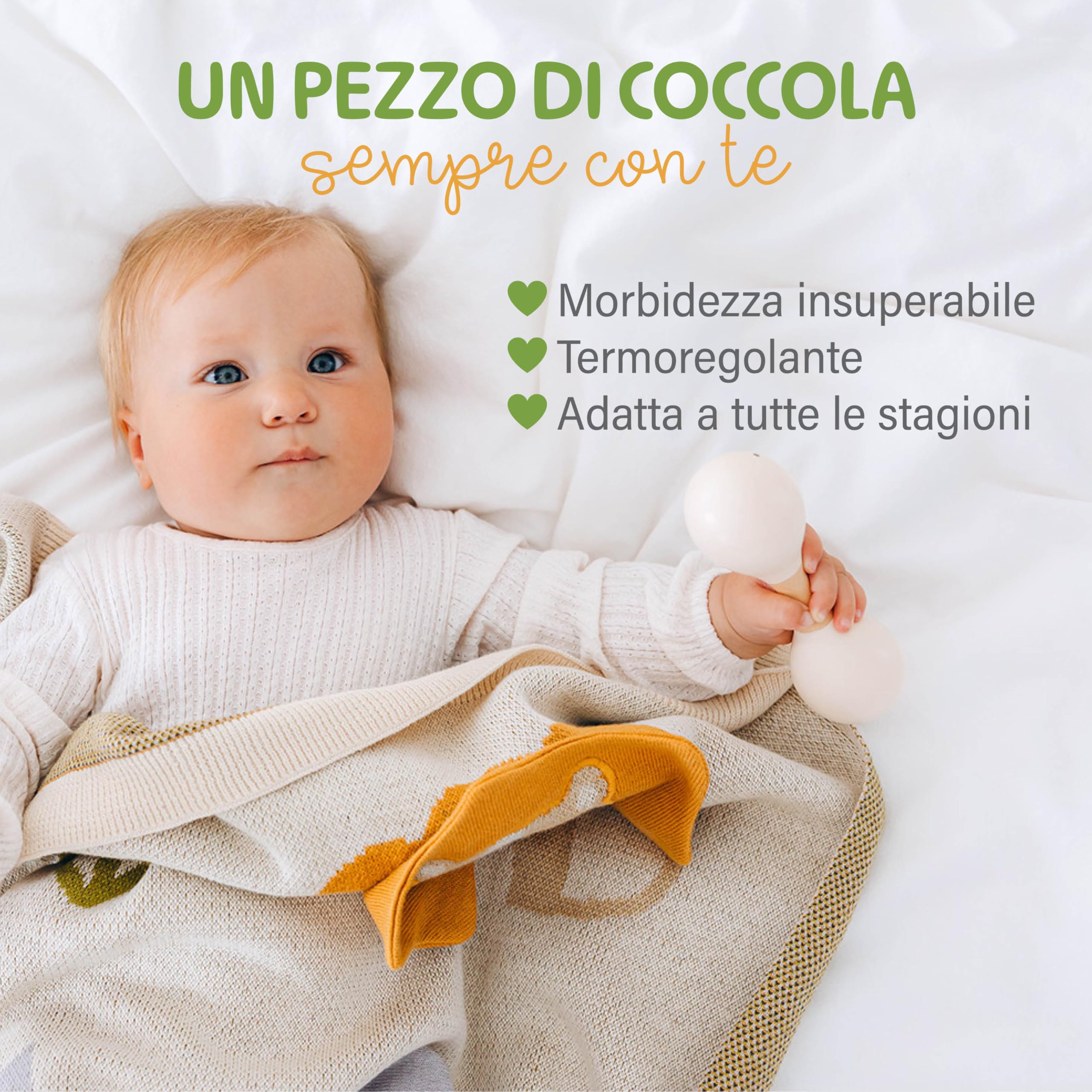 Merle Toys® Coperta Neonato Cotone, Copertina Neonato Cotone Estiva e Inverno, 100% Biologica, Interattiva, Morbida e Termoregolatrice, Certificata GOTS, OEKO-TEX 100, 80x100cm, Amici della Savana 3D