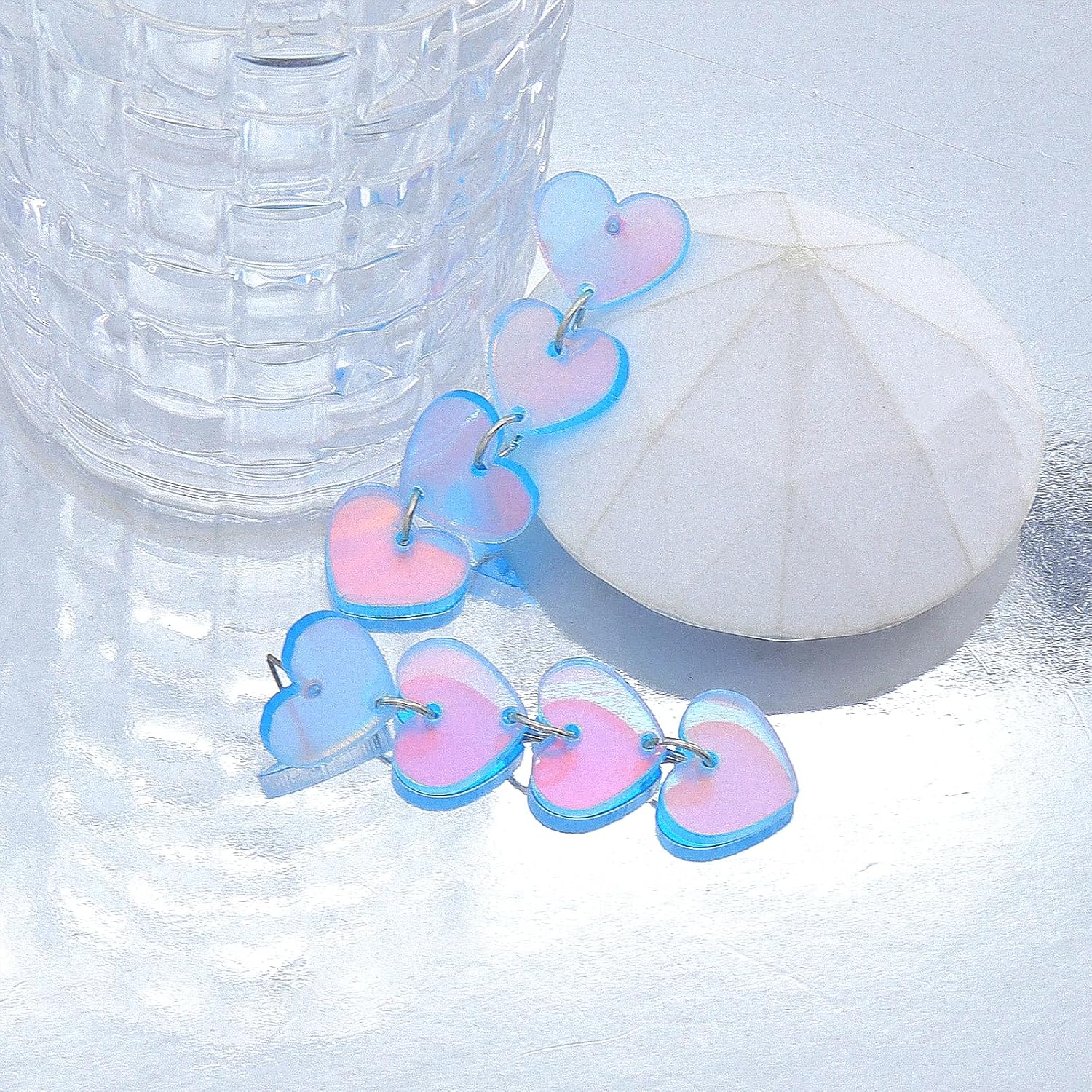 Simple Cute Acrylic Pink Heart Earrings Dangle for Women, Unique Lightweight Geometric Heart Dangle Drop Earrings Jewelry - Image 6