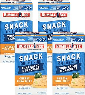 Bumble Bee Snack On The Run Cheesy Melt Tuna Salad with Crackers Kit - Ready to Eat Protein Snack Pack - 9g Protein per Box - Wild Caught MSC Certified Tuna (Pack of 4)