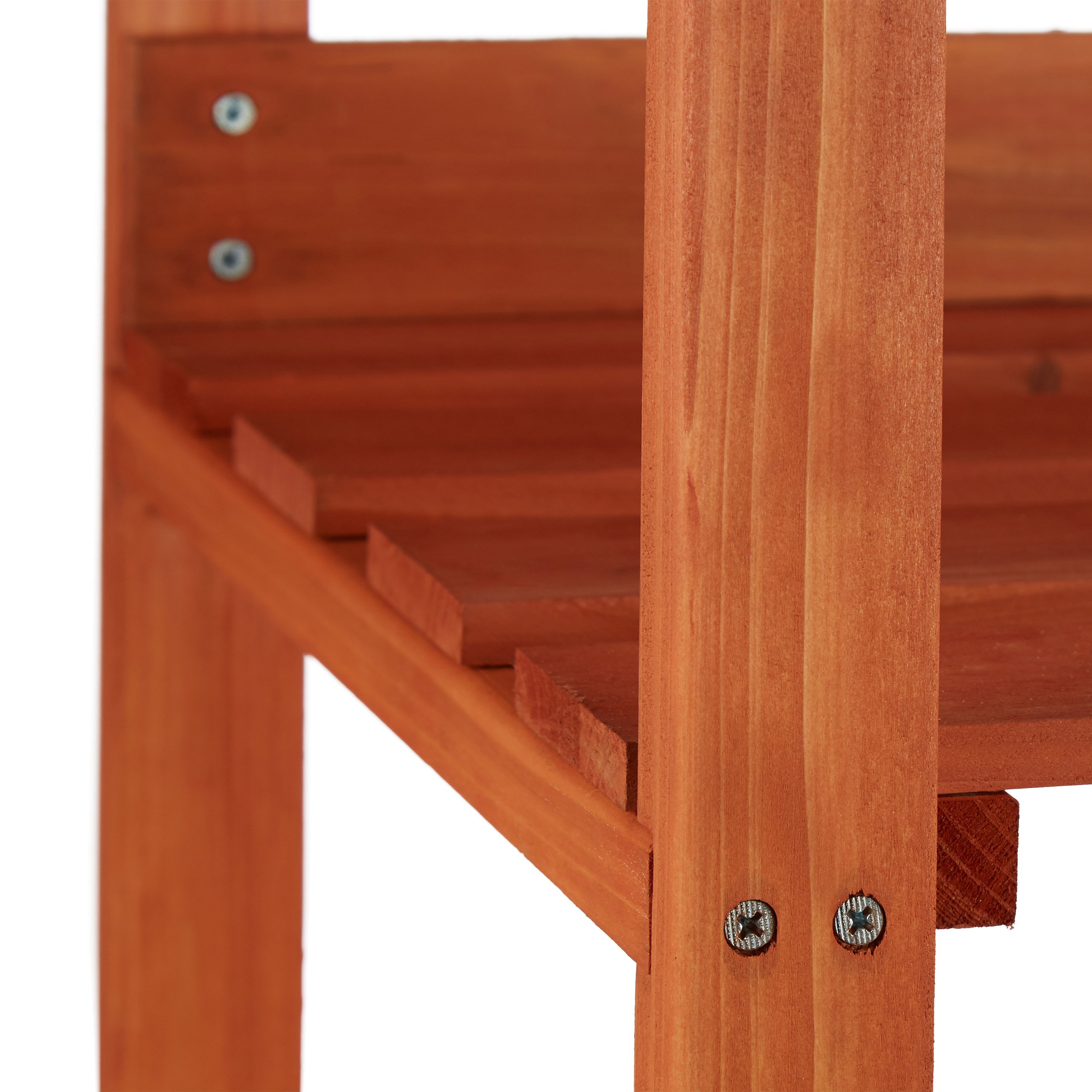 Relaxdays Mesa Jardinería de 3 Niveles, Estantería Plantas, Madera-Acero, 87,5 x 91,8 x 41,5 cm, Marrón Anaranjado