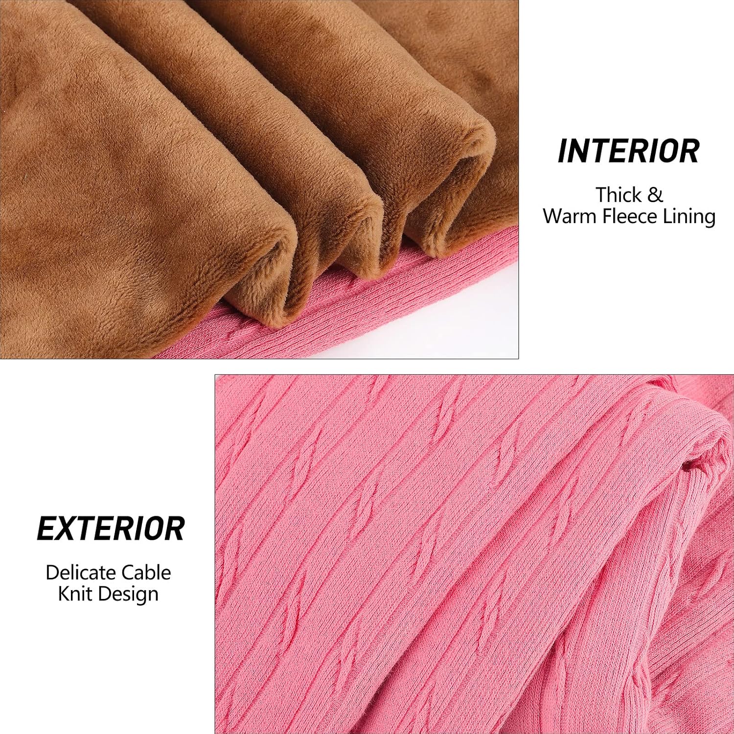 Resinta 1 Pair Toddler Girls Cotton Fleece Lined Leggings Thick Thermal Pants Warm Cable Knit Velvet Tights
