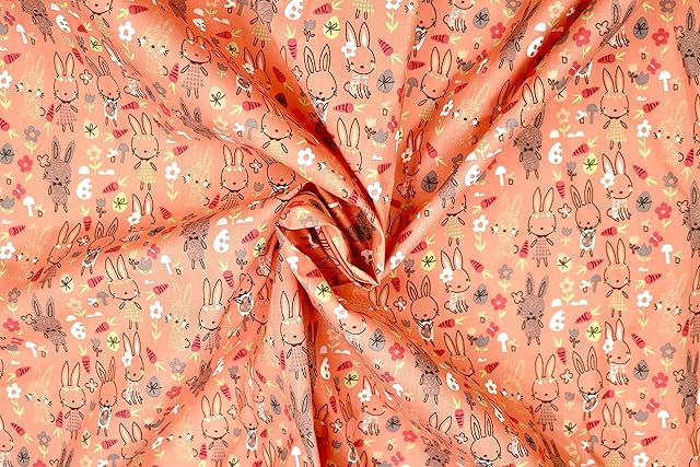 Pyrhan Cute Bunnies Polycotton Prints 45 Inch Wide Dress Fabric Material by The Metre -Floral Polycotton Print Used in Sewing Kit and Accessories-Quilting Fabric
