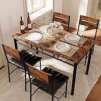 Vista 3 de Juego de mesa de comedor IRONCK para 4, mesa de cocina de madera con sillas tapizadas para cocina y espacios pequeños, color marrón rústico Marrón