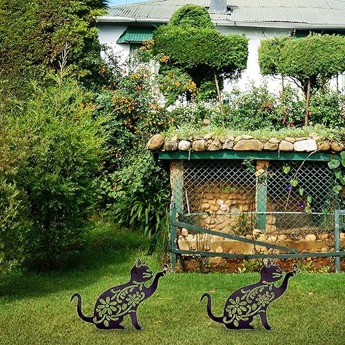 Miniatura 7 de SS SUNSBELL Decoración de jardín, maceta de gato, estacas acrílicas, arte de césped, silueta de gato, regalos temáticos para mujeres, decoración del