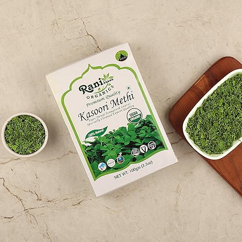 Miniatura 3 de Rani Hojas de fenogreco orgánicas secas (Kasoori Methi) 3.5 oz (100 g)  Todo natural  Vegano  Apto para gluten  Sin OMG  Kosher  Origen indio