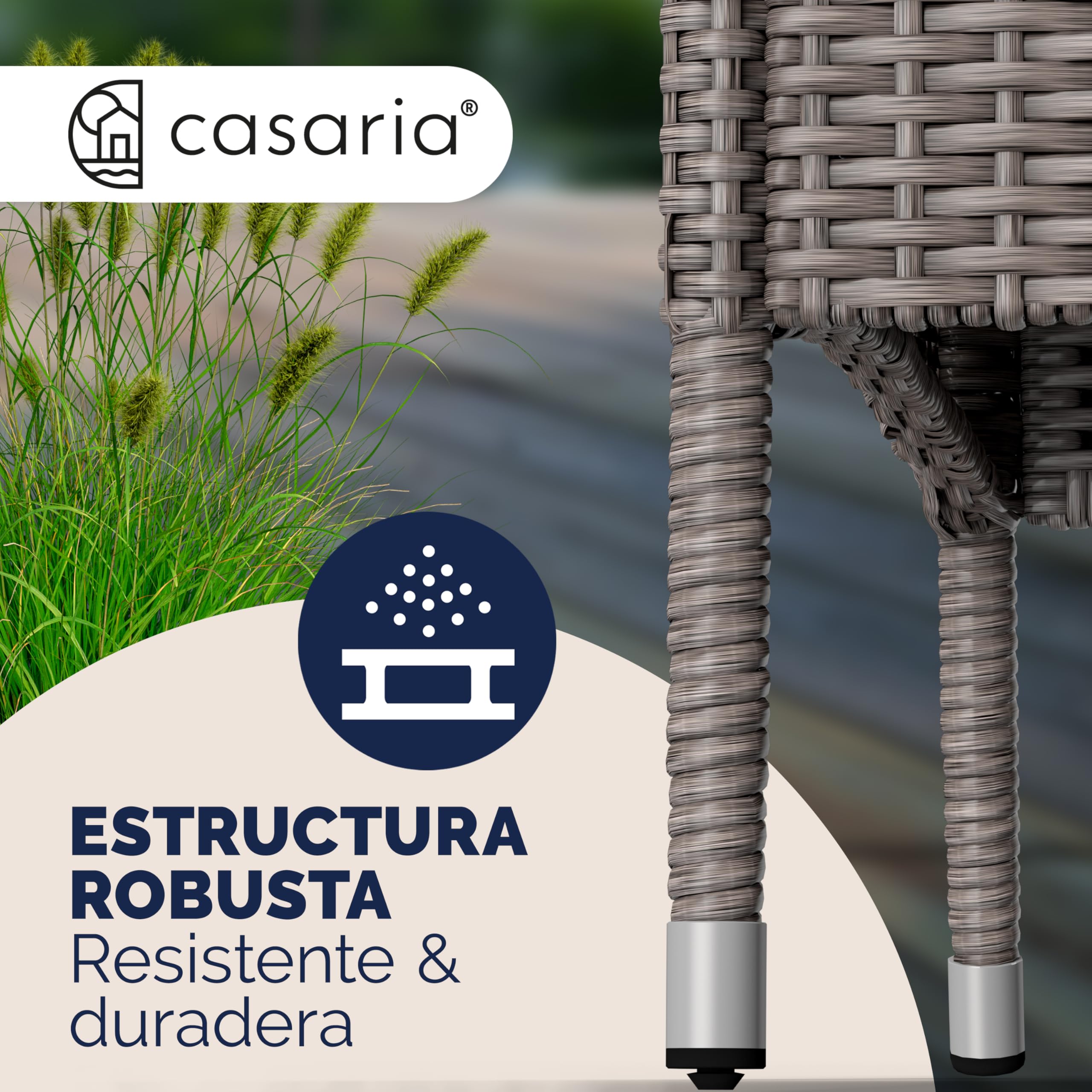 CASARIA® Banco Terraza Exterior 2 Asientos Poliratán hasta 320Kg Mesa Cristal con Cojines Estante Resistente Intemperie 145x58cm Crema