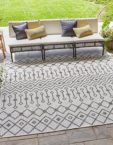 Vista 766 de Unique Loom Alfombra Colección enrejado Marroquí Celosía Transicional Interior y Exterior, Polipropileno Gris carbón/natural