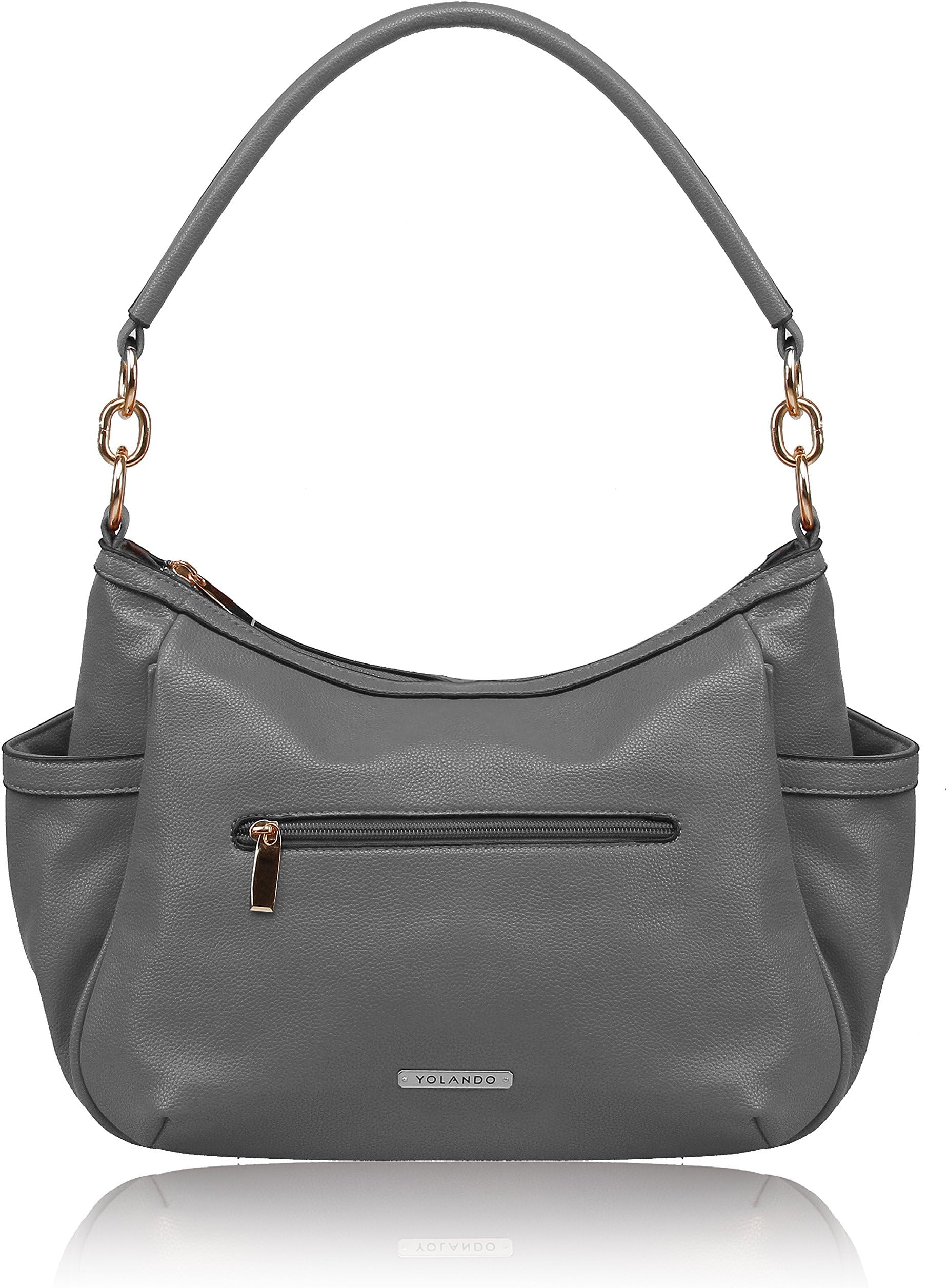 Women Vegan Leather Zipper Tote Bag Handbags Medium Ladies' Purse YT0021 Gray