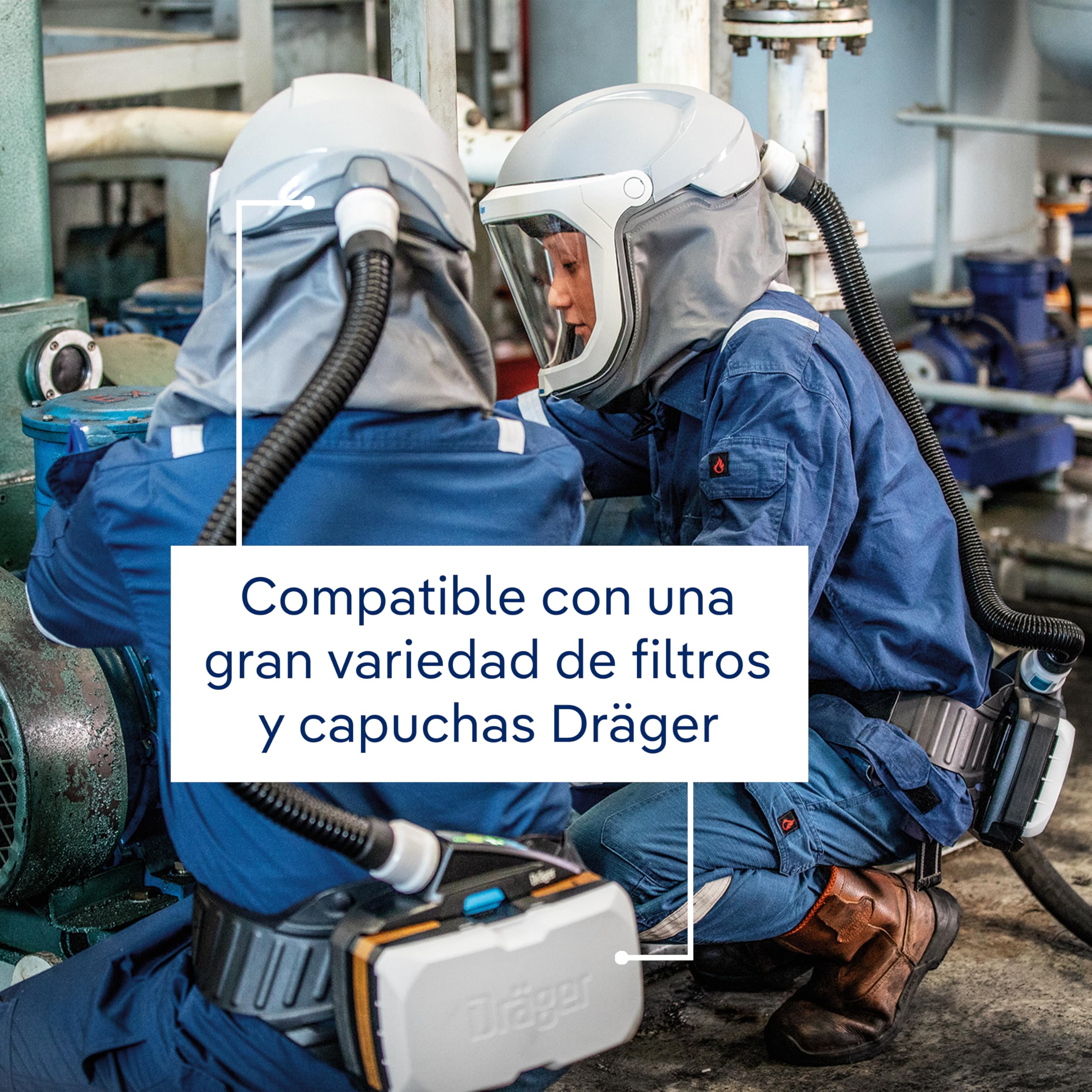 Dräger X-plore 8500 PAPR, aparato respiratorio, aprobado por NIOSH, IP 65, capó corto L/XL, batería de iones de litio, manguera flexible