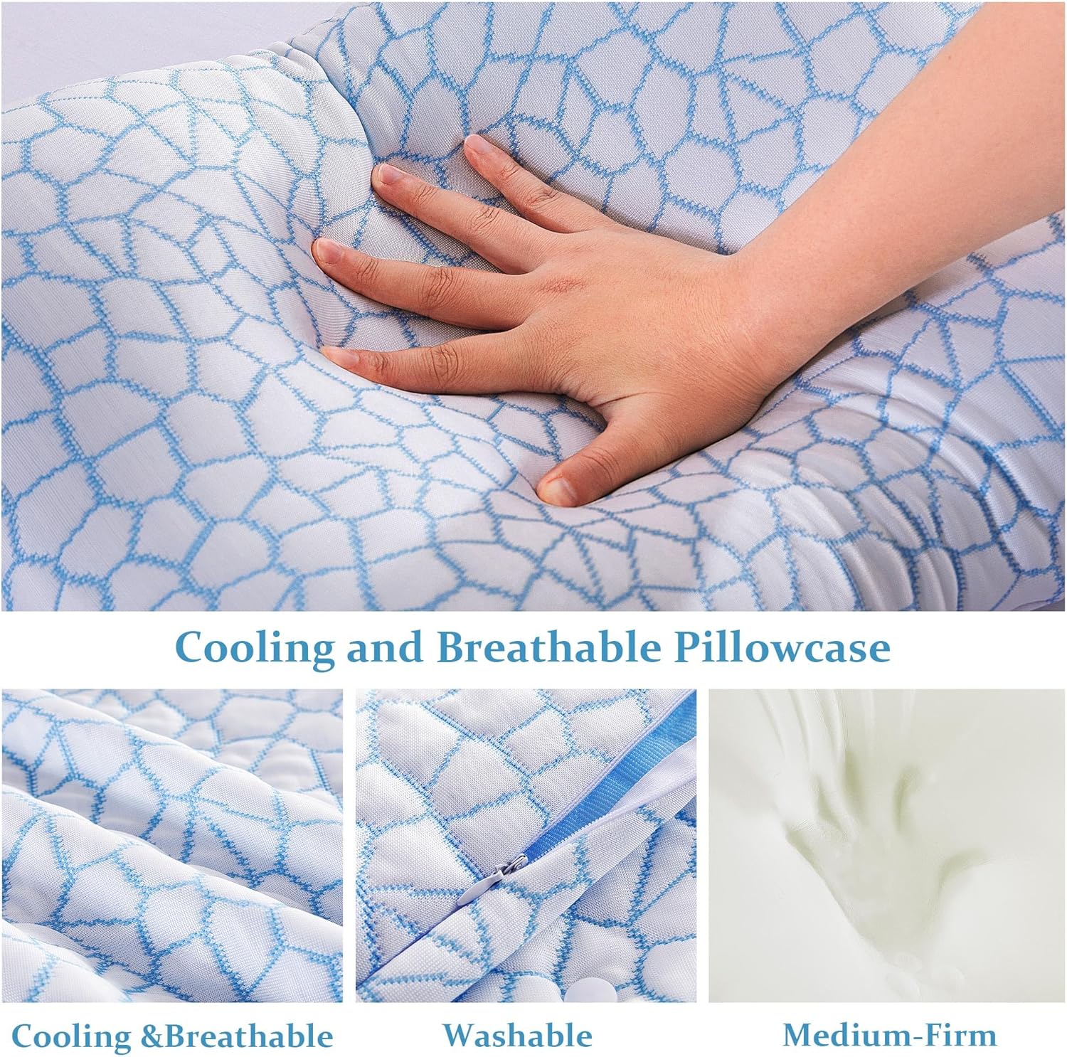 Memory Foam Side Sleeper Pillow for Neck and Shoulder Painf,Cervical Support,Queen Size Cooling Contour Pillow with Dual-Height, Orthopedic Ergonomic for Side, Back, Stomach Sleeper - Image 4