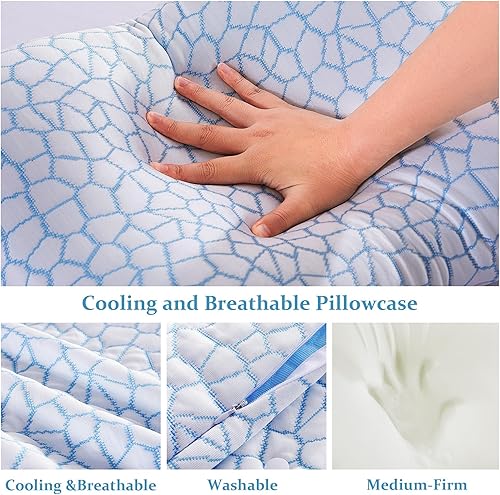 Miniatura 3 de Almohada de espuma viscoelástica para aliviar el dolor de cuello y soporte cervical, almohada de contorno refrescante tamaño Queen con doble altura,
