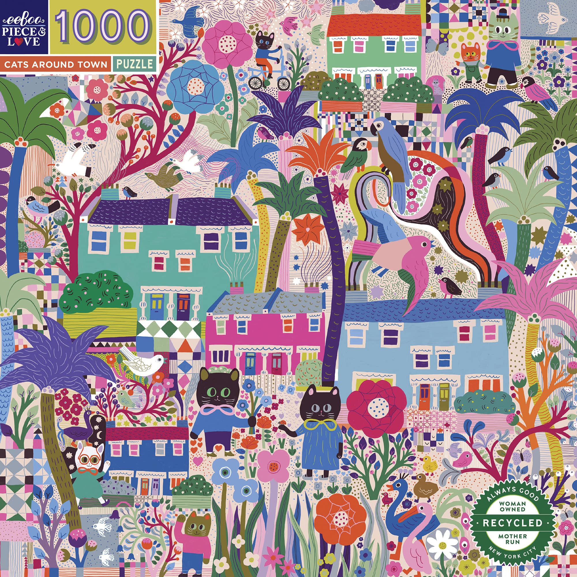 eeBoo Piece and Love Cats Around Town 1000 piece square adult Jigsaw Puzzle - Image 4