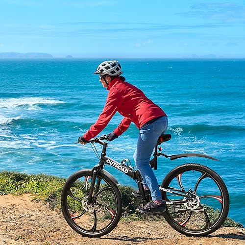 Miniatura 5 de Betterland Bicicleta de montaña de 26 pulgadas, bicicletas plegables de suspensión completa de 21 velocidades, freno de disco dual, marco de acero