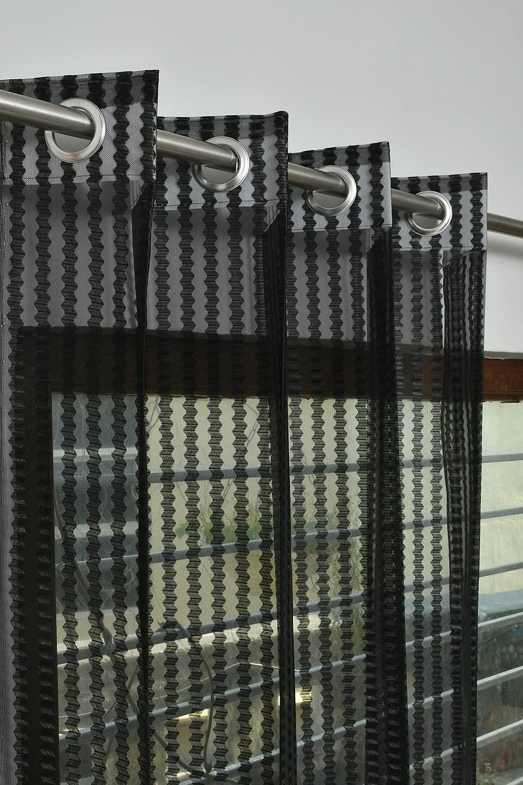 HOME UTSAV 1 Piece Sheer Premium Tissue Net Polyester Curtains for Door 7 Feet, Black-image-6
