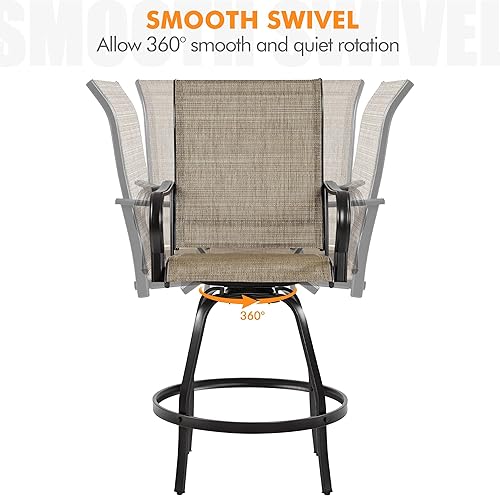 Miniatura 5 de Yaheetech Taburetes de bar giratorios para patio al aire libre de 4 piezas con respaldo, sillas de patio para todo tipo de clima con reposabrazos,