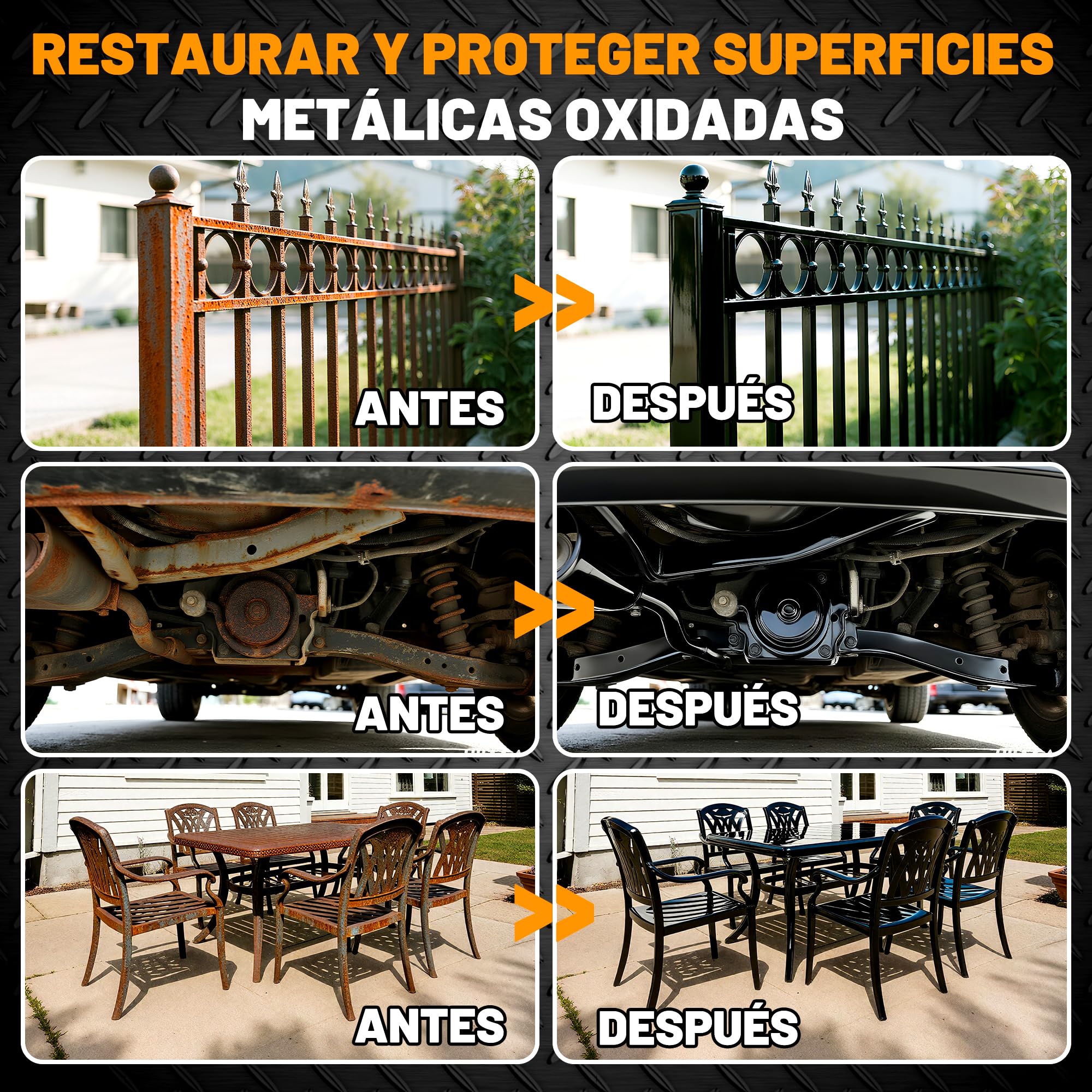 Convertidor de óxido y imprimación para metal 2 en 1, 1kg pintura inhibidora de óxido negro mate de para metal, pintura resistente al calor para chasis, bastidores, embarcaciones e industrias