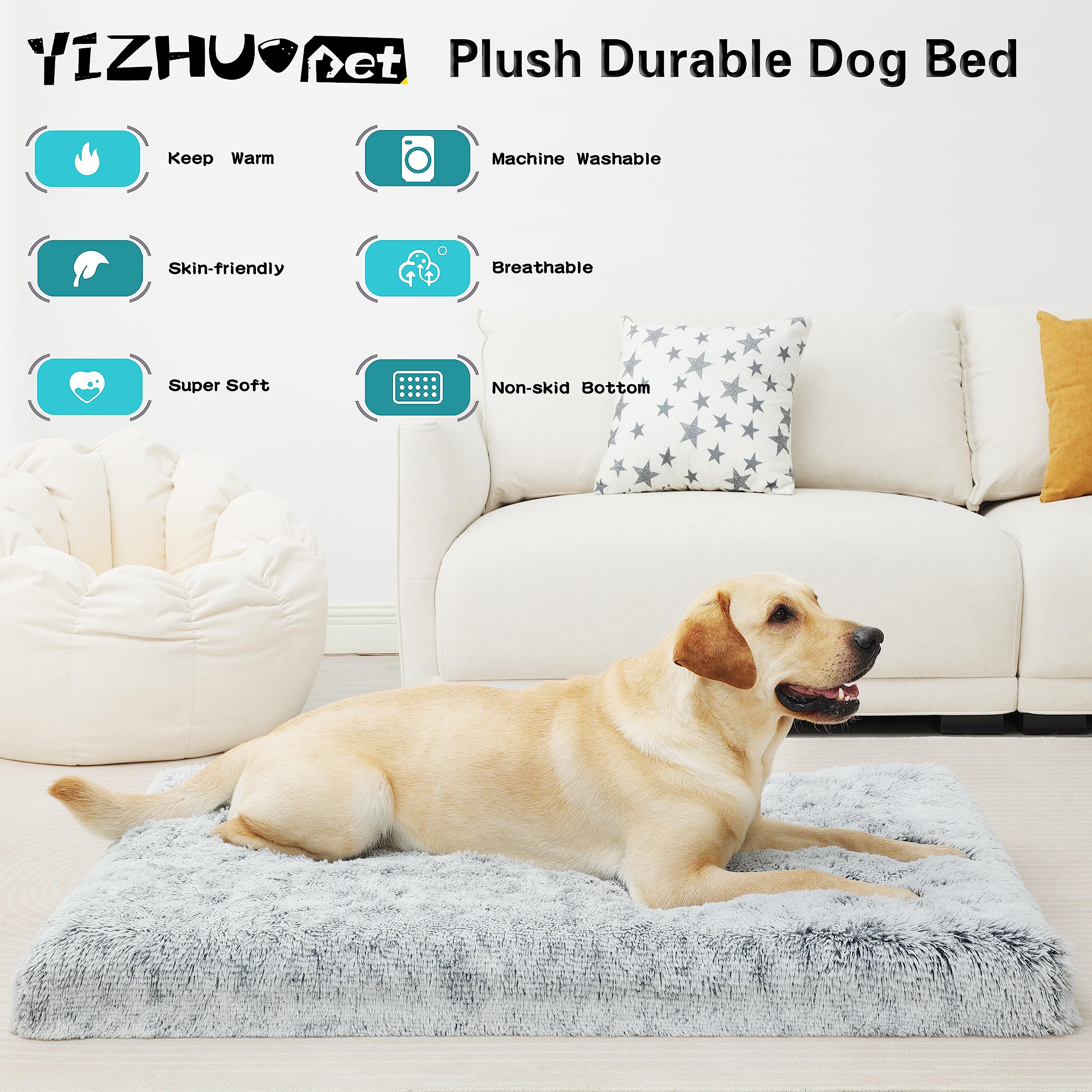 Cama para perro, almohadilla para jaula de perro con funda extraíble lavable para mascotas, parte inferior antideslizante, camas ortopédicas impermeables para perros