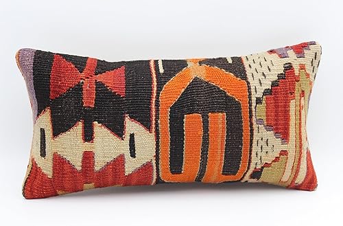 Throw mini kilim pillow 8x16 inch modern Colorful Xsmall pillow striped Boho design Turkish Chair pillow Tiny Trendy Oblong Cushion Cover Tribal